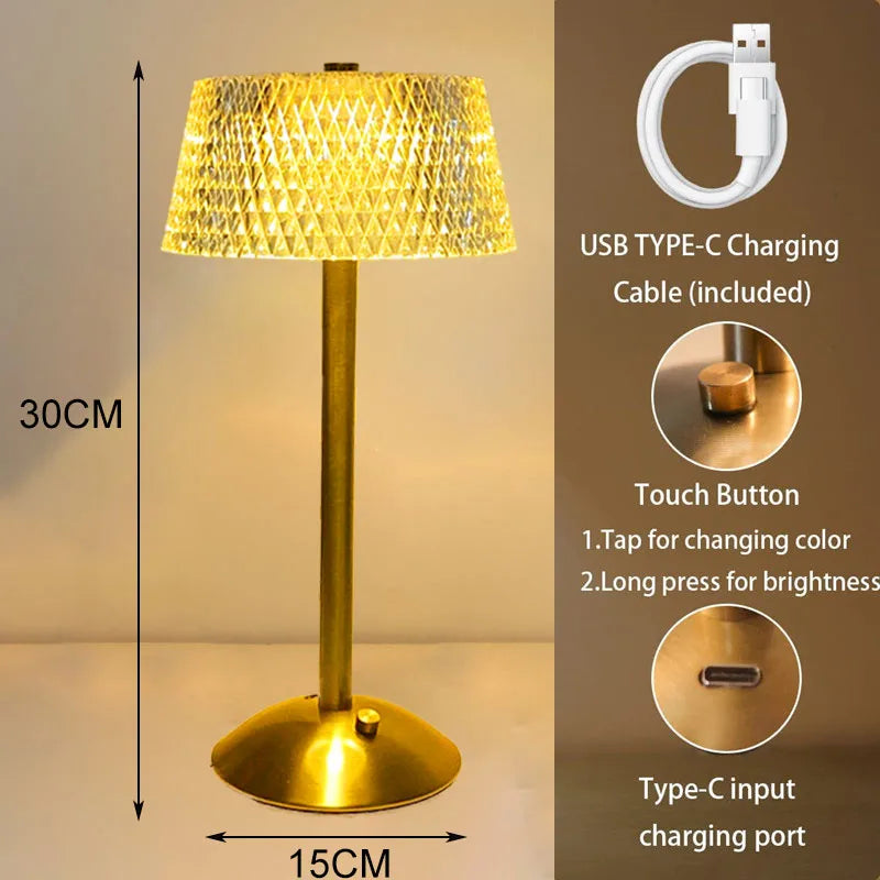 Afralia™ Diamond Crystal Table Lamp: Retro LED Night Light for Bedroom, Office, Hotel