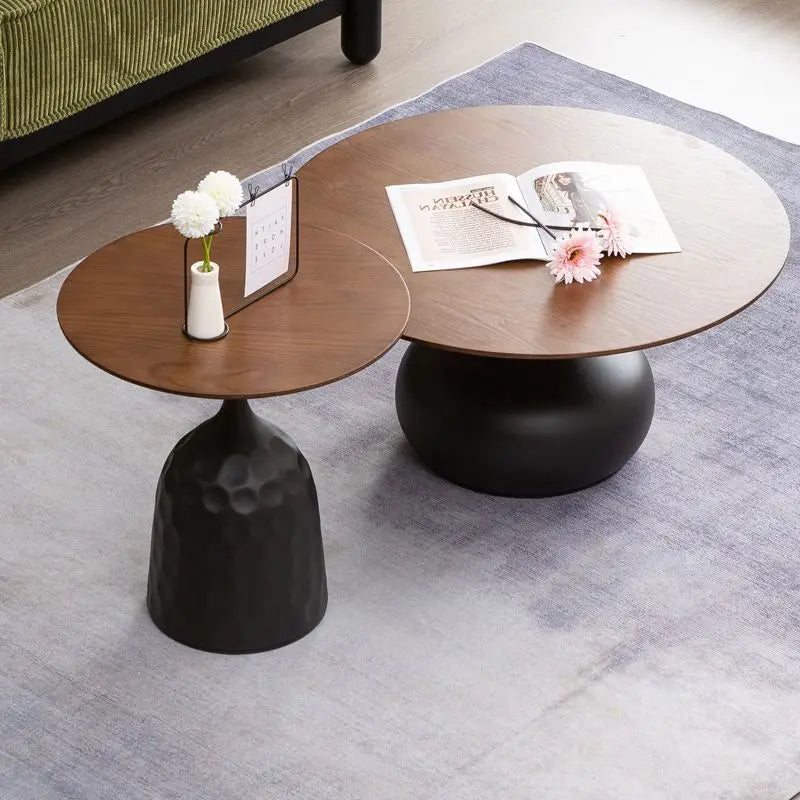 Afralia™ Solid Wood Round Coffee Table Set for Simple Nordic Living Room