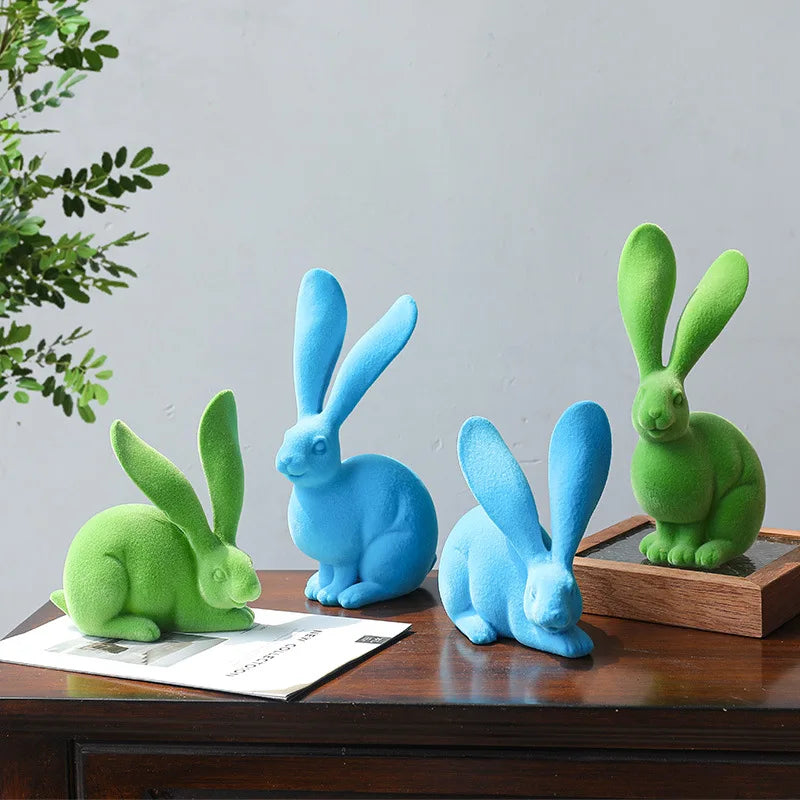 Afralia™ Abstract Rabbit Figurines: Flocking Bunny Resin Art Decor Ornaments