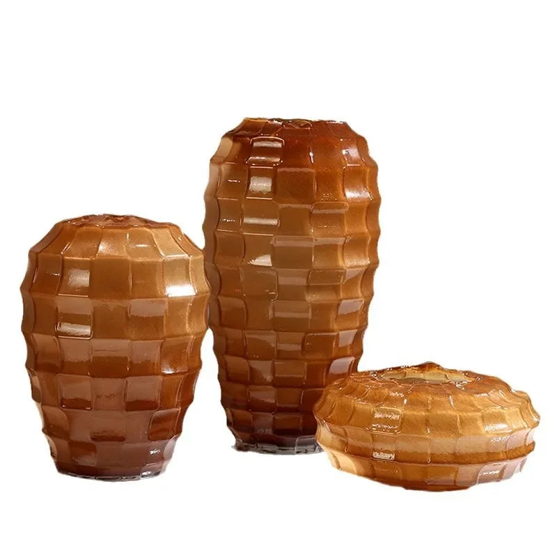 Afralia™ Geometric Frosted Glass Vase with Tartan Floral Arrangement