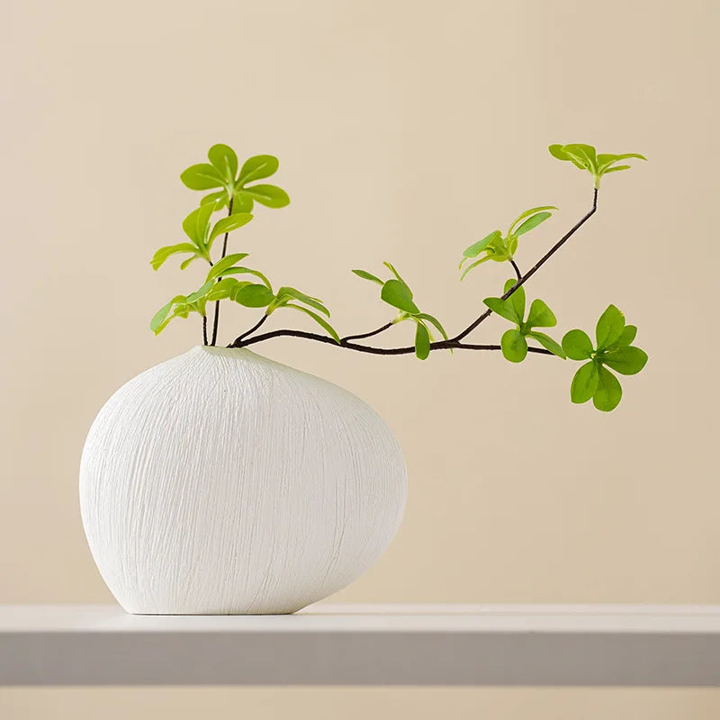 Afralia™ Geometric Stripes Ceramic Vase with Pebbles, Flower Arrangement Accessory