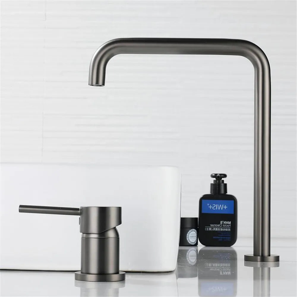Afralia™ Gun Grey Bathroom Faucet with Super Long Pipe, 360° Rotating, Two Holes