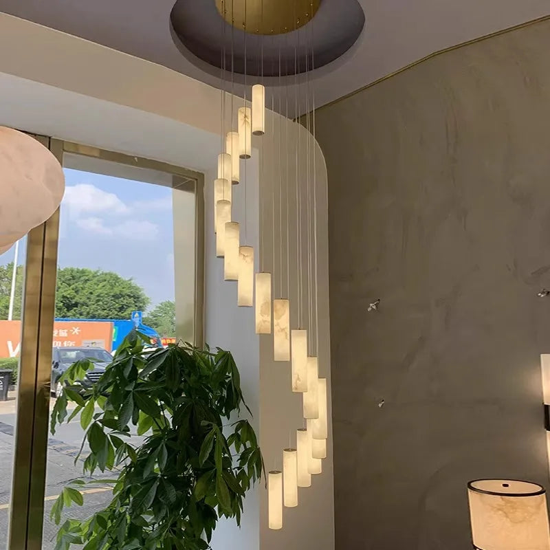 Afralia™ Gold Marble Pendant Light - Modern Cylinder Staircase Ceiling Lighting