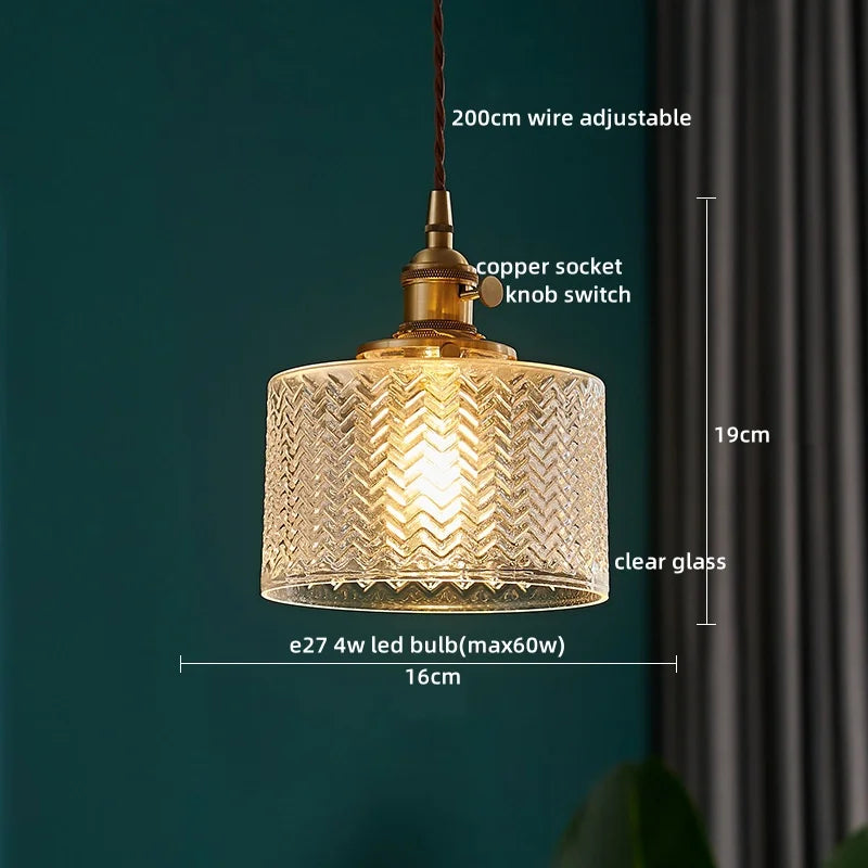 Afralia™ Copper Glass Chandelier LED Pendant Light for Living Room Dining Bar Kitchen