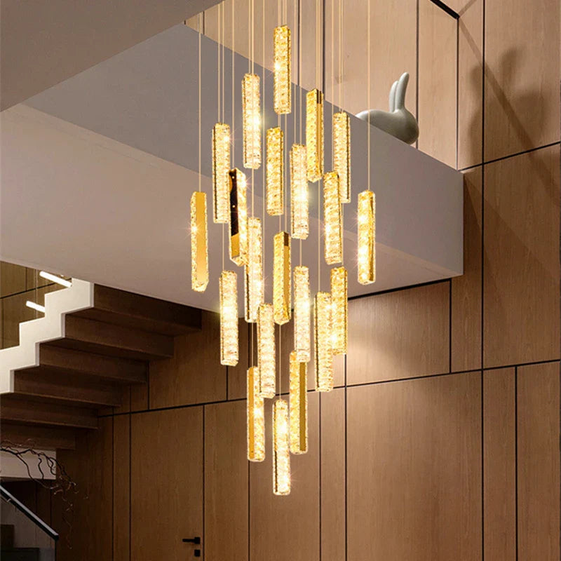 Afralia™ Luxury Crystal LED Chandelier for Modern Living Room and Spiral Staircase