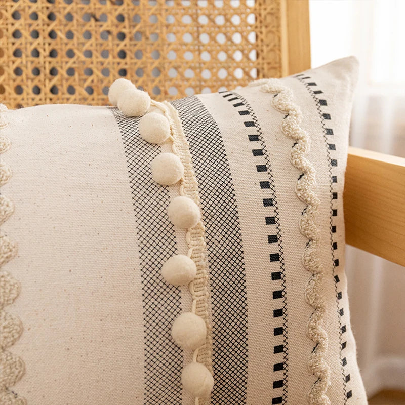 Afralia™ Moroccan Bohemian Tufted Pillow Case with Tassels 30X50/45X45cm Cotton Cushion Cover