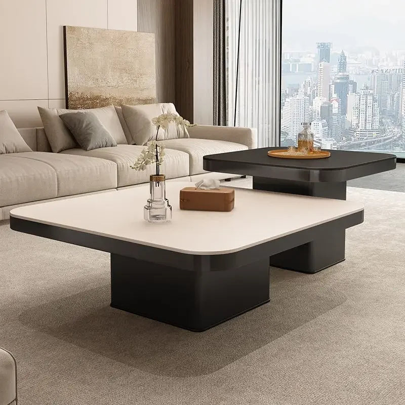 Afralia™ Living Room Coffee Table Set Rock Square Modern Minimalist Black Combination.