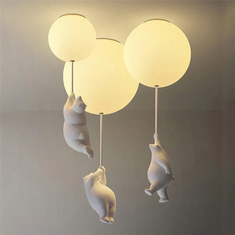 Afralia™ Nordic White Bear Kid Ceiling Lamp: Children's Room Decoration LED Pendant Light.