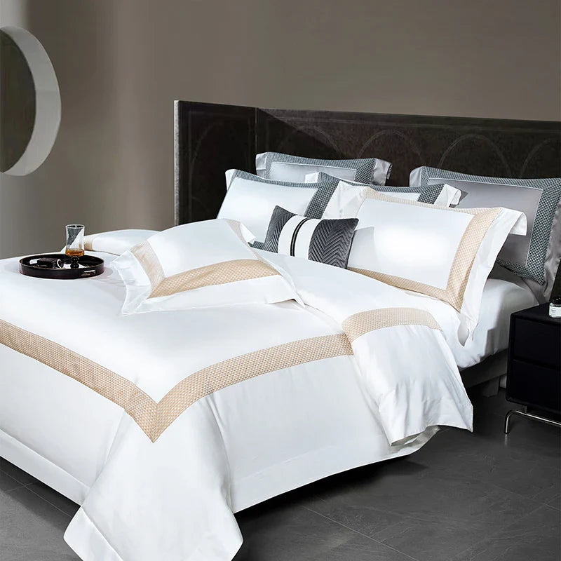 Afralia™ King Size Luxury 1400TC Cotton White Bedding Set with Embroidery