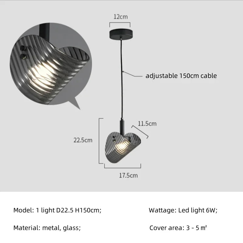 Afralia™ Smoky Gray Glass Chandelier LED Pendant Light for Luxe Dining Room