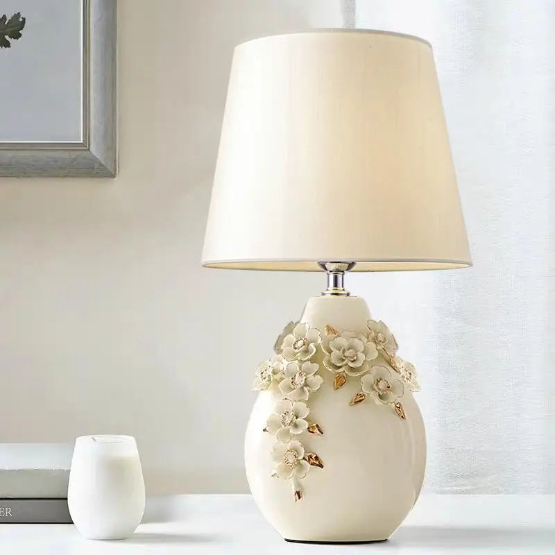 Afralia™ Romantic Carved Ceramic Table Lamp - Elegant Bedroom Night Light