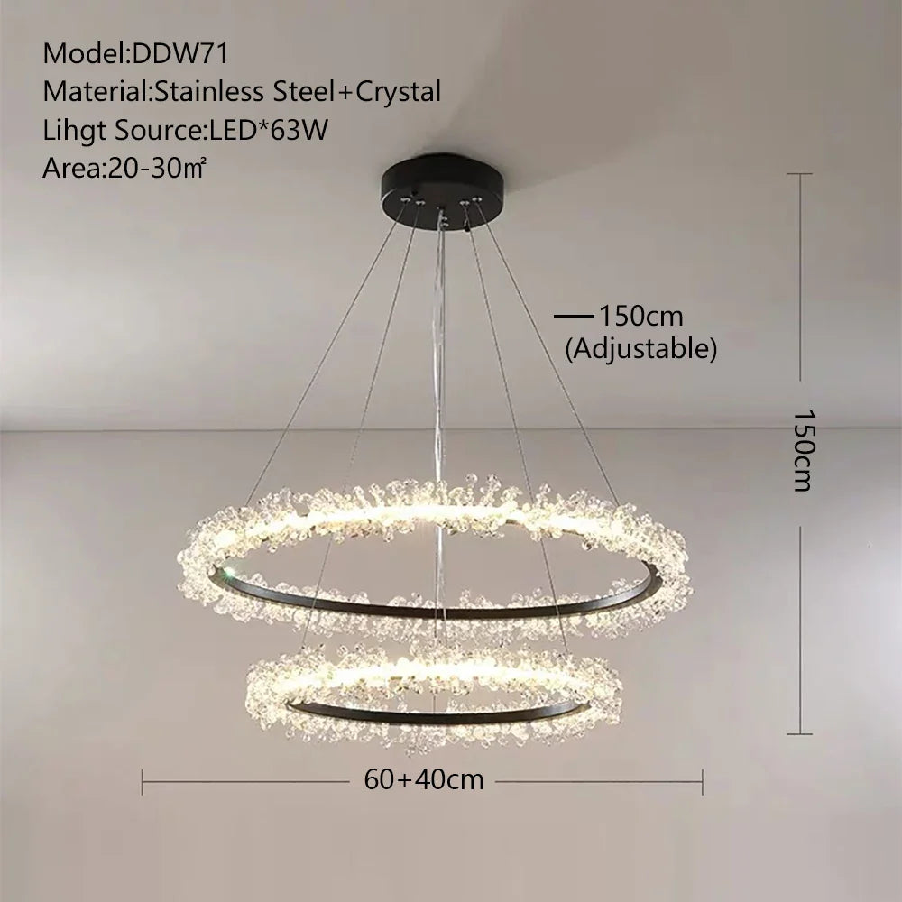 Afralia™ Crystal Gold/Black Ring LED Chandelier: Minimalist Luxury Hanging Ceiling Light Fixtures
