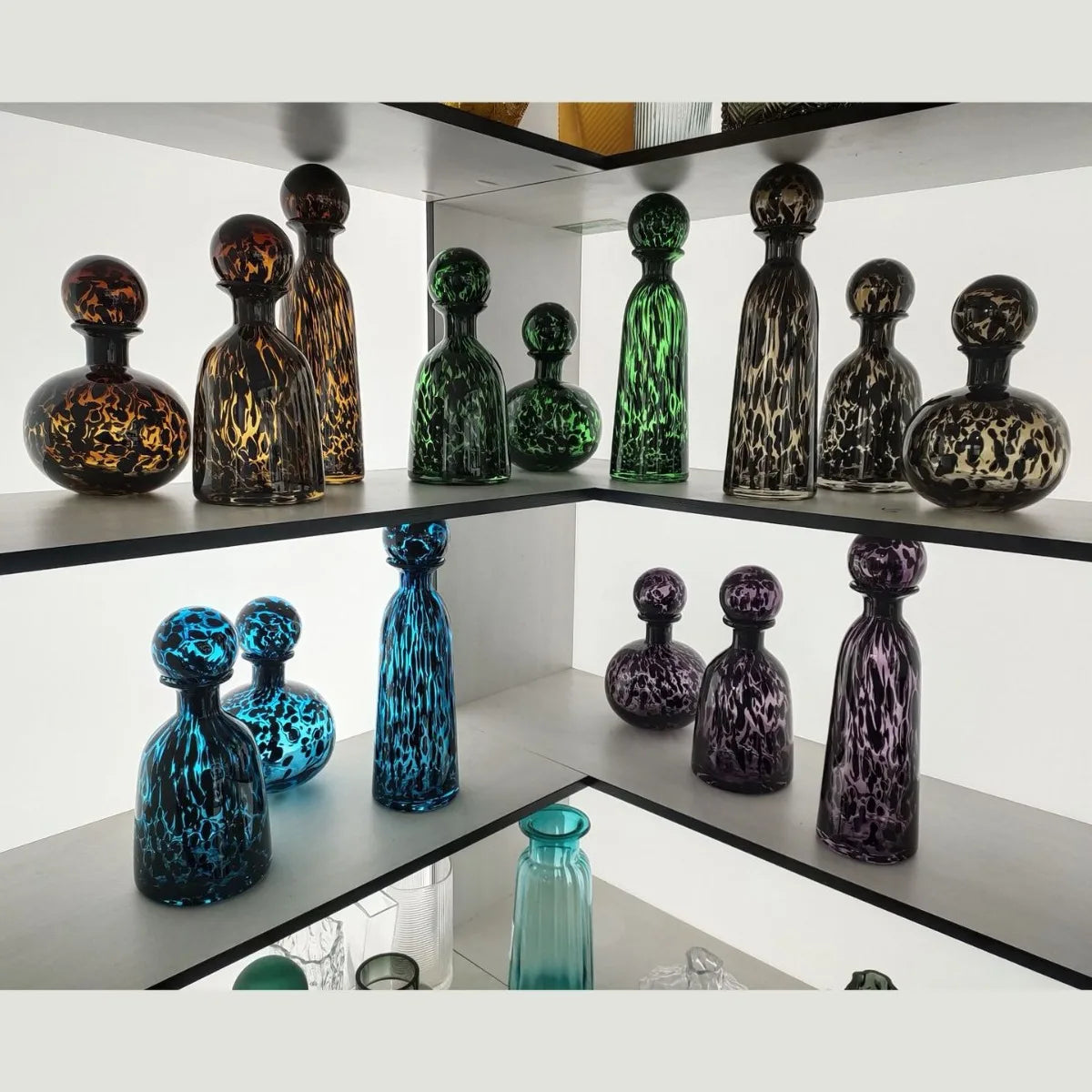 Afralia™ Leopard Print Glass Vase with Lid, Colorful Terrarium Home Decoration