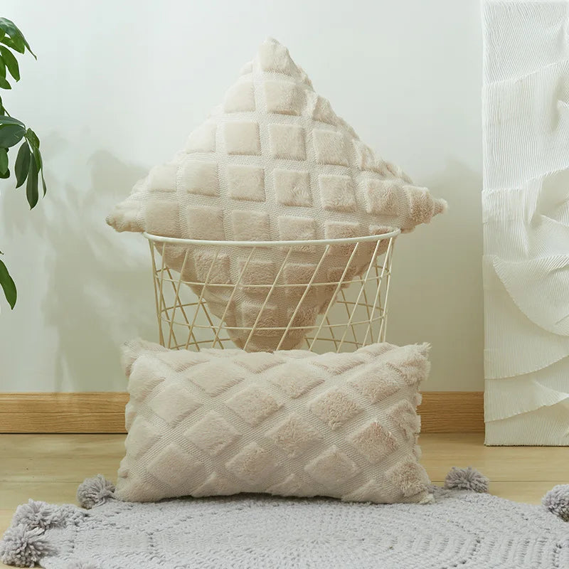 Afralia™ Geometric Diamond Pattern Plush Cushion Cover for Stylish Home Decor