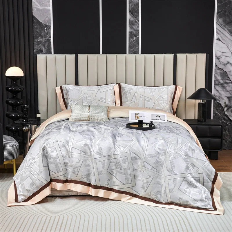Afralia™ Luxury Jacquard Yellow Champagne Bedding Set with Satin Finish - 4-Piece