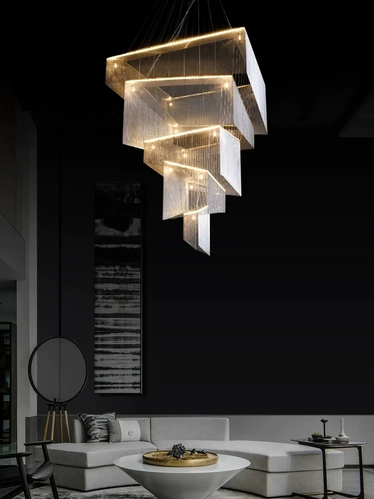 Afralia™ Modern Tassel Aluminum Chain Ceiling Chandelier for Villa Stairwell