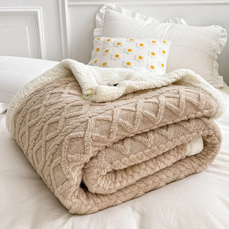 Afralia™ Nordic Big Lamb Fleece Jacquard Blanket for Autumn Winter Single Double Bed