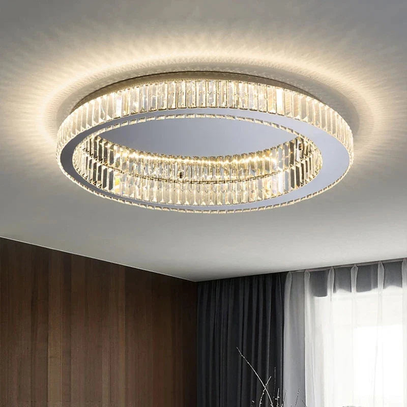 Afralia™ Crystal LED Chrome Ceiling Light Stainless Steel Art Lighting