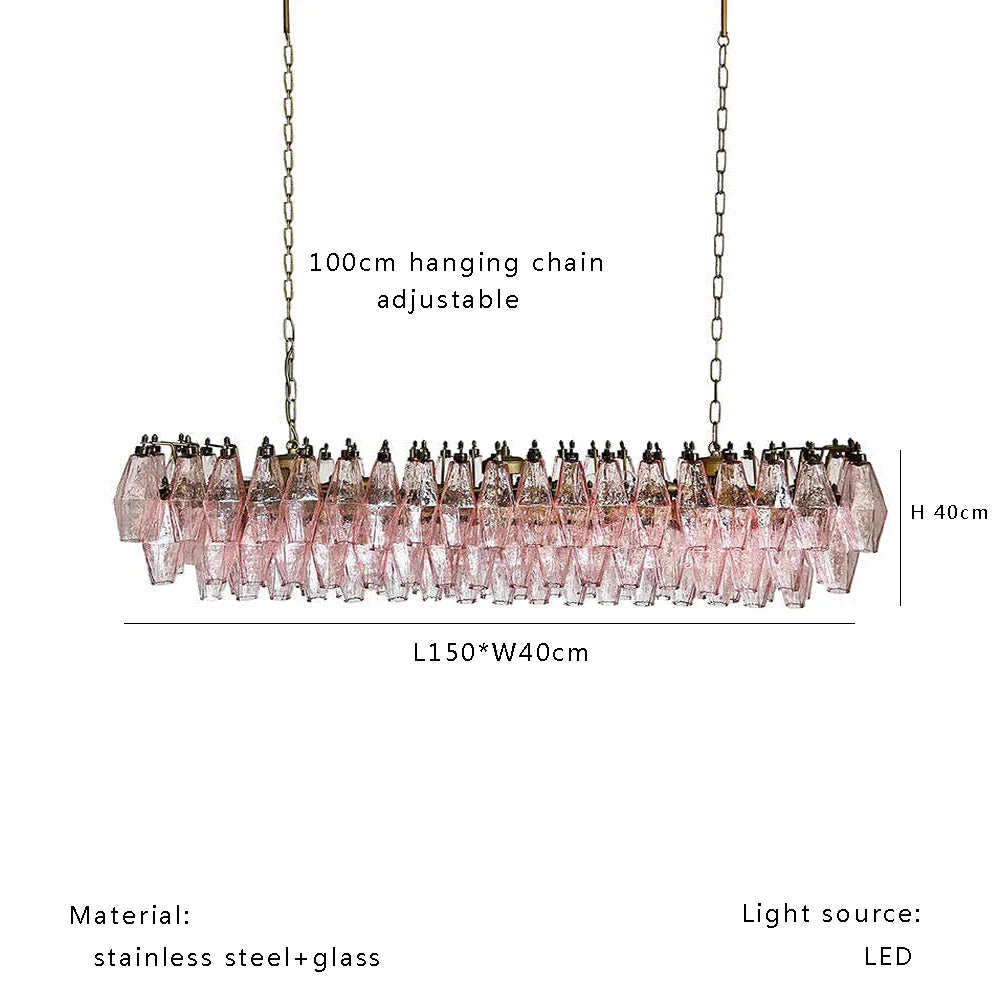 Afralia™ Rhombic Gray Pink Glass Chandelier: Modern Indoor Decorative Lighting Fixtures for Dining Room