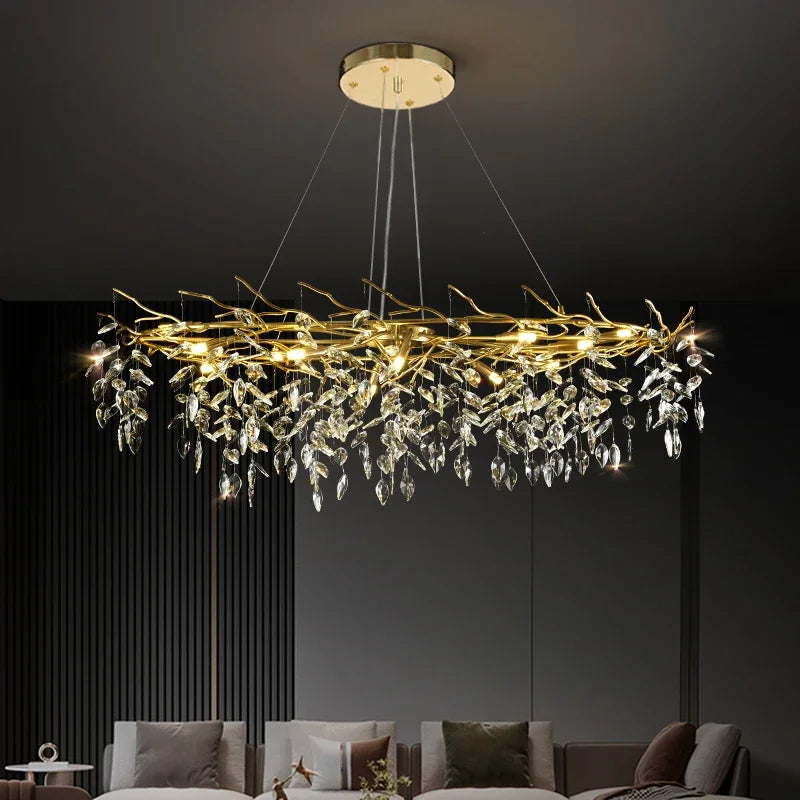 Afralia™ Golden Branch Ceiling Crystal Chandelier – Luxury Indoor Lighting Fixture