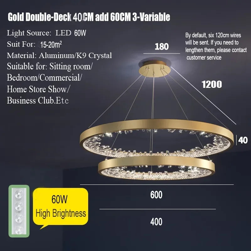 Afralia™ Luxury Crystal Circle Rings Ceiling Chandelier for Living Room and Bedroom