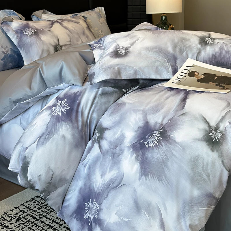 Afralia™ Floral Print 600TC Egyptian Cotton Bedding Set - 4Pcs