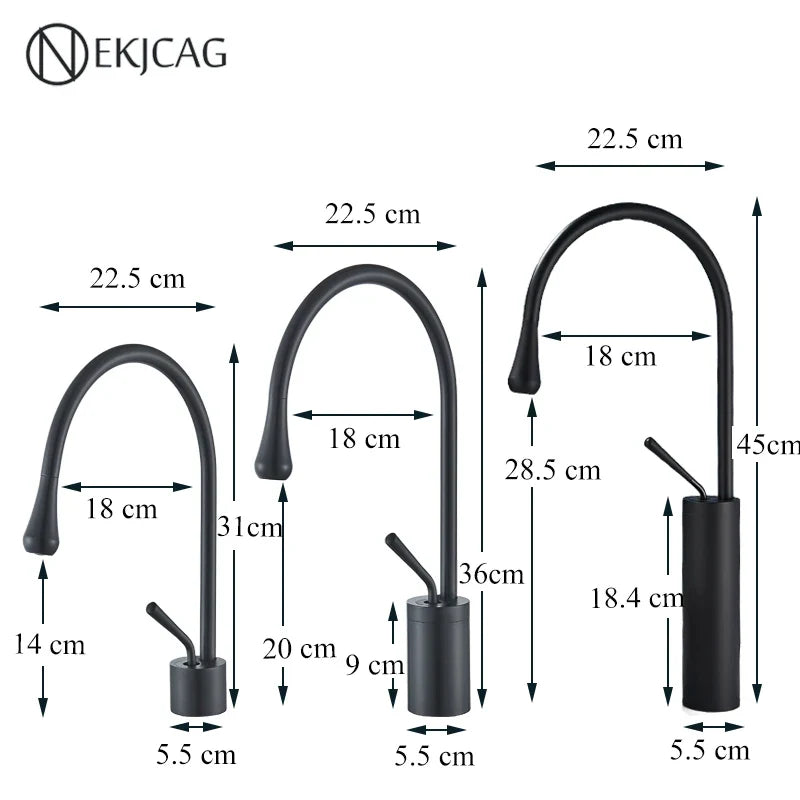 Afralia™ Matte Black Basin Faucet: High/Medium/Short Style, Hot/Cold Mixer, 360 Rotating, Deck Mounted Sink Tap