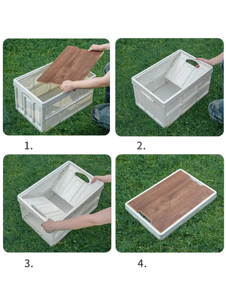 Afralia™ Wooden Lid Folding Box for Camping & Car Storage, Large Capacity Household Container