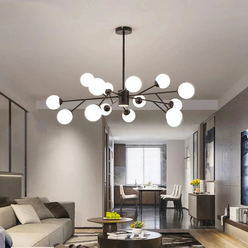 Afralia™ Modern Glass Ball Chandelier for Living Room - Elegant Molecular Pendant Lights