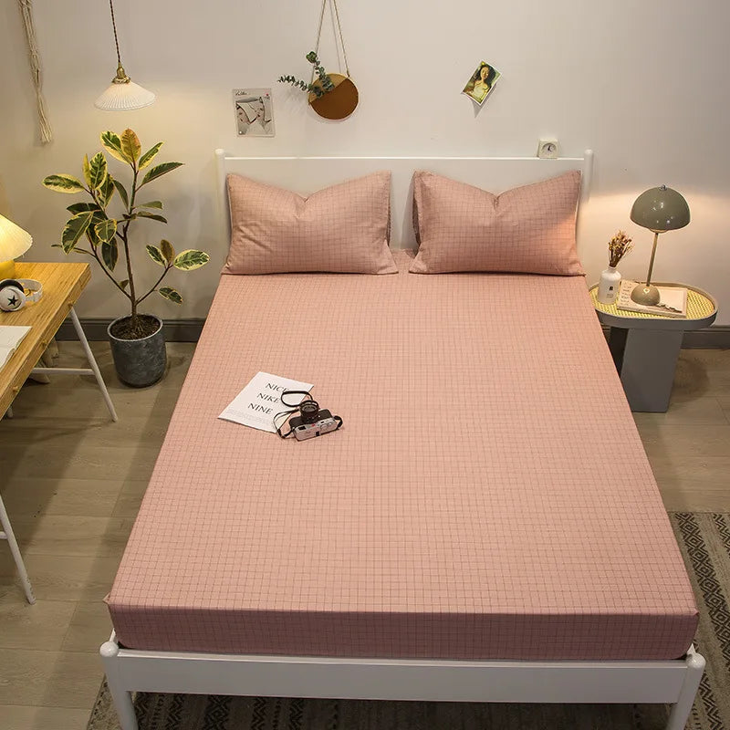 Afralia™ Fashion Flowers Print Cotton Fitted Sheet Single Piece Queen Size, Soft Pink Bed Linen