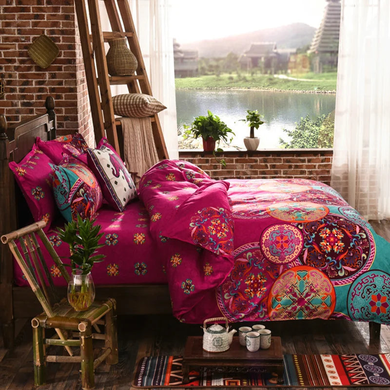 Afralia™ Bohemian Ethnic Print Bedding Set: Soft, Breathable Duvet Cover Kit for All Seasons