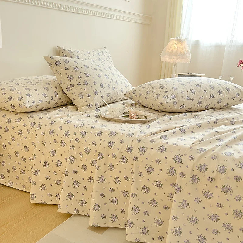 Afralia™ Vintage Plant Floral Cotton Flat Sheet Set with Pillowcases