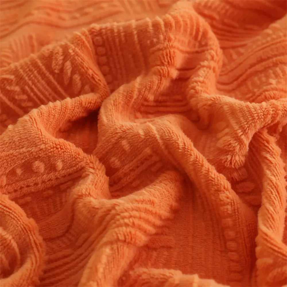 Afralia™ Orange Solid 3D Soft Print Flannel Coral Fleece Double-side Blanket