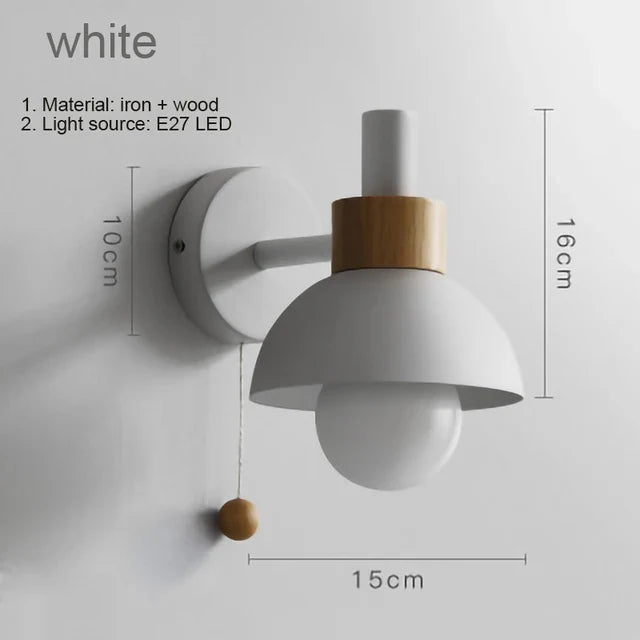 Afralia™ Wood Sconce LED Wall Lamp with Pull Chain Switch