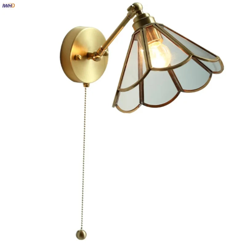 Afralia™ Vintage Brass Clear Glass Wall Lights Rotate Bedside Lamp for Restaurant Bedroom