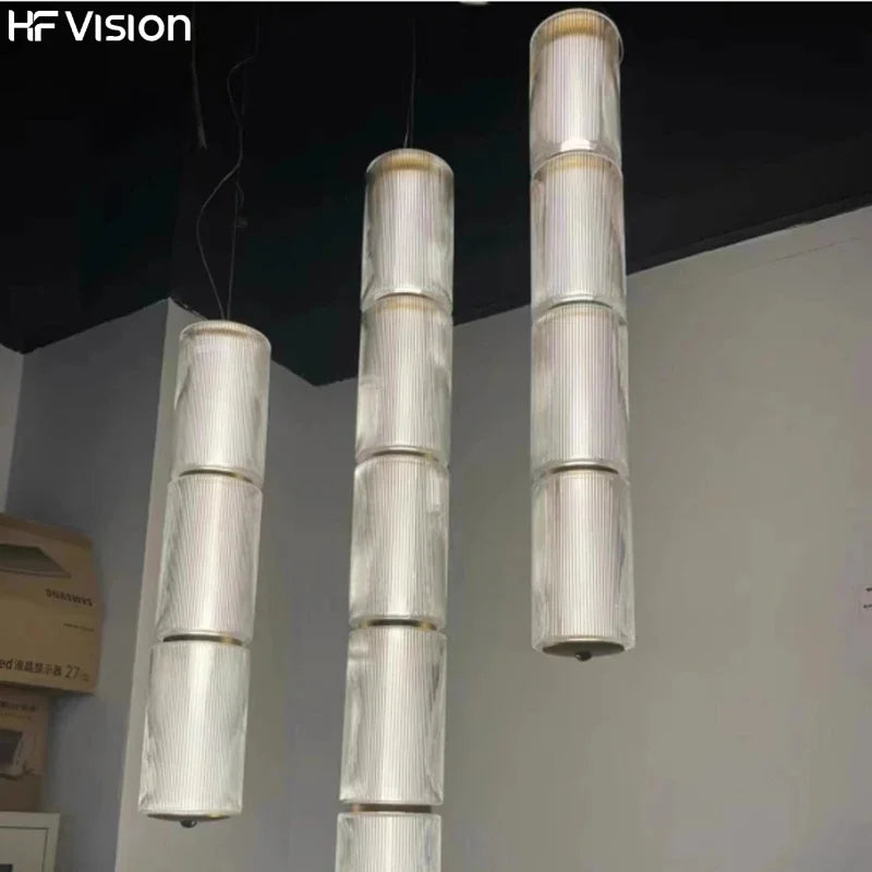 Nordic Style Linear Grey Glass Hanging Lamp Dimmable LED Ceiling Pendant Light by Afralia™