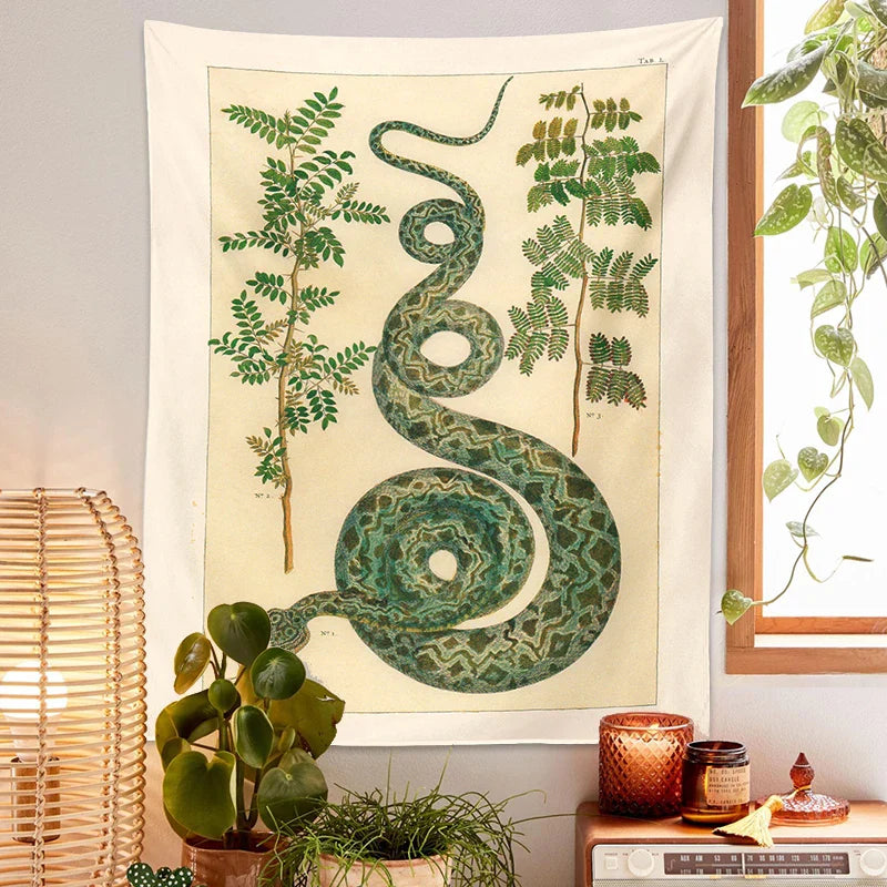 Afralia™ Celestial Snake Tapestry Wall Hanging - Hippie Botanical Dorm Decor