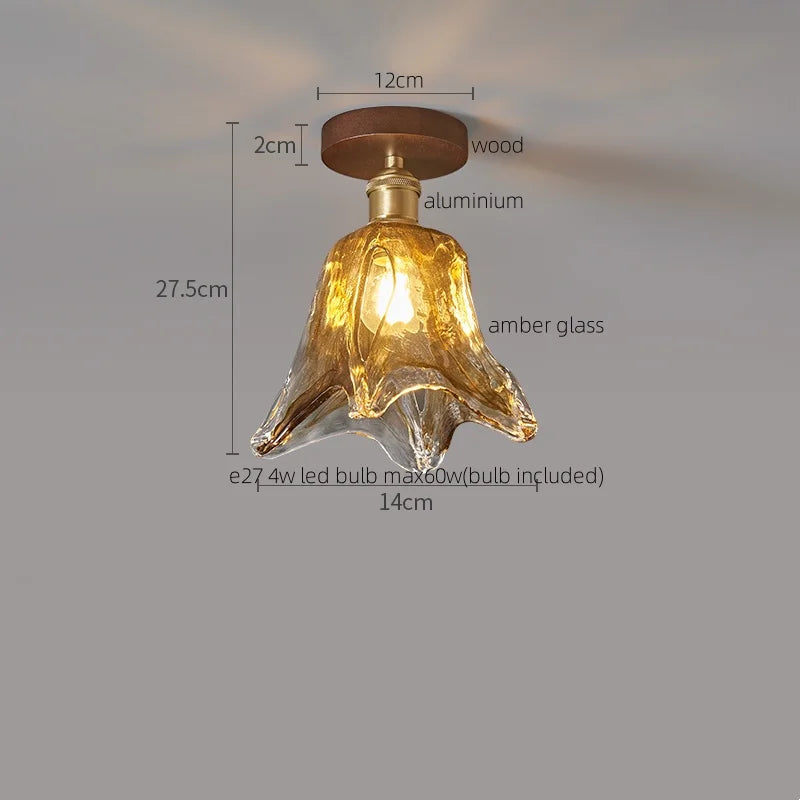 Afralia™ Amber Glass LED Ceiling Light: Modern Aluminum Wood Kitchen Balcony Room Lamp