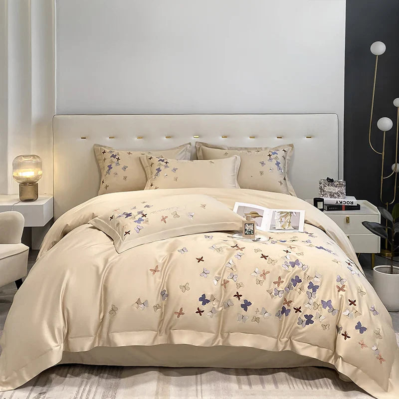 Afralia™ Butterfly Embroidery Cotton Luxury Bedding Set - 4Pcs