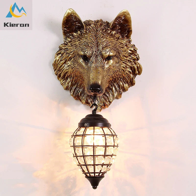 Afralia™ Nordic Wolf Head LED Wall Lamp Resin Crystal Wall Light