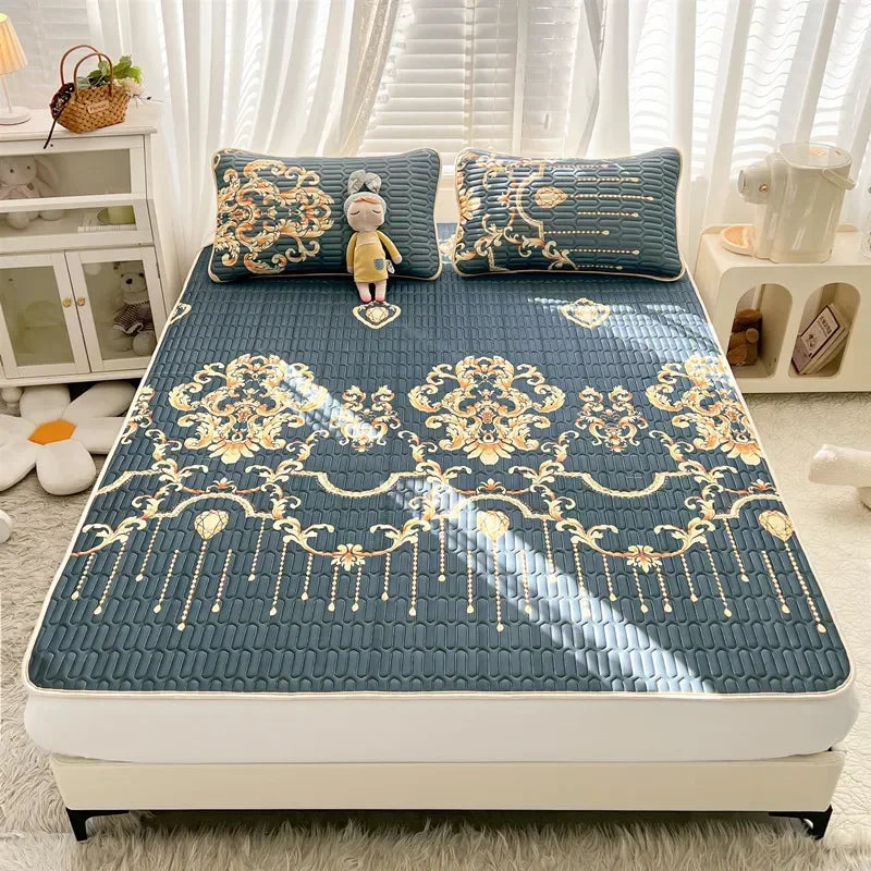 Afralia™ Cartoon Print Silky Mattress Set: 4-Layer Quilted Breathable Cushion