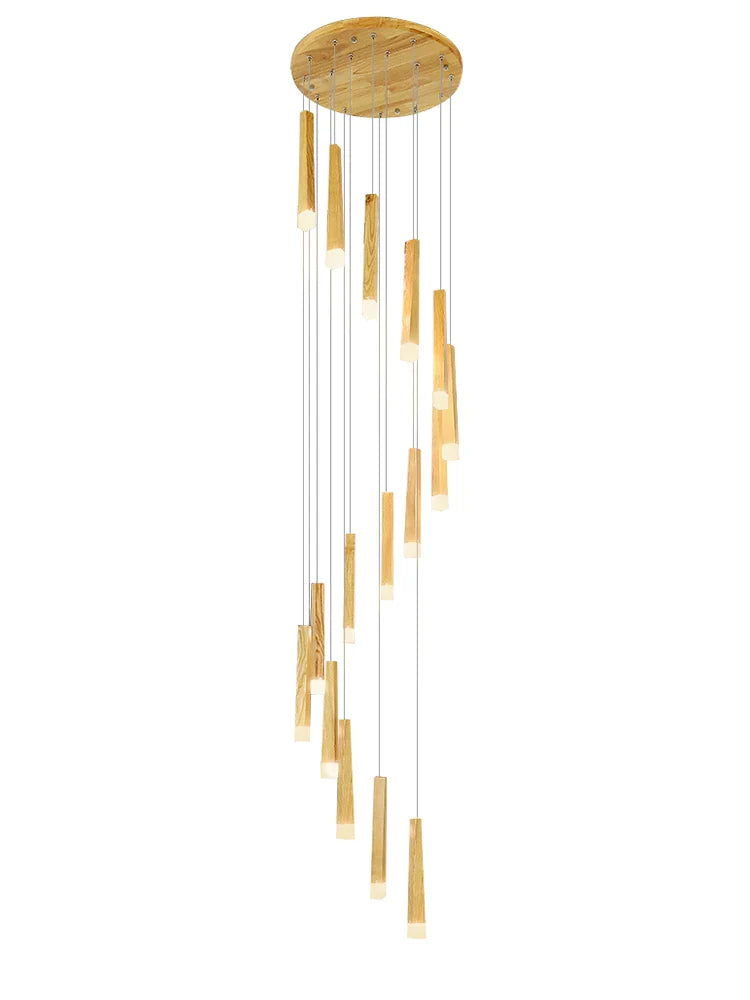 Afralia™ Wooden Chandelier: Modern LED Staircase Hanging Light
