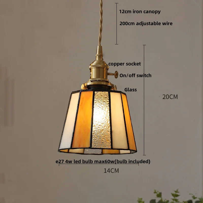 Afralia™ Peace Dove Tiffany Style Glass Pendant Lamp with LED, Copper Knob Switch