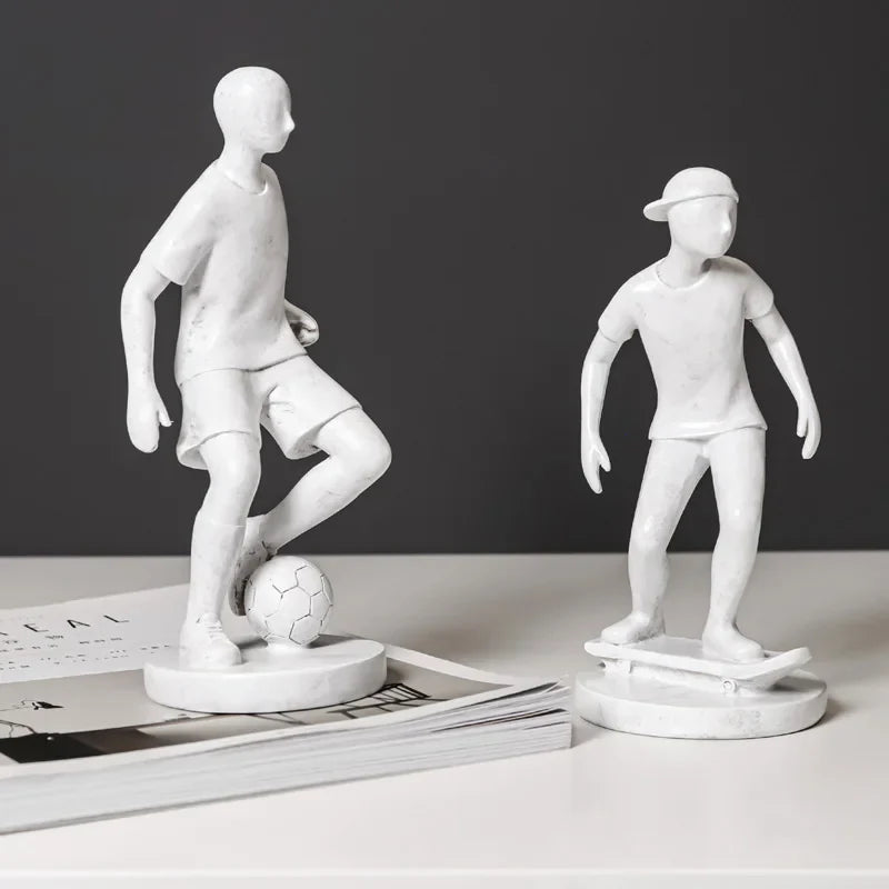 Afralia™ Abstract Sports Player Sculpture Set Grey/White Figurines Home Decor