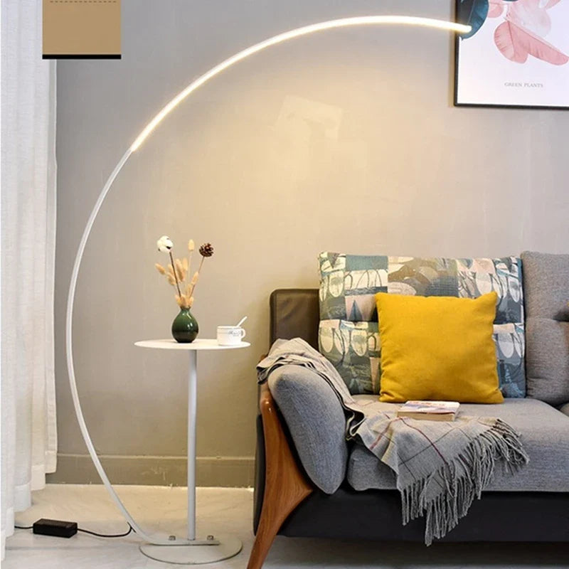 Afralia™ Arc LED Floor Lamp with Remote Control - Nordic Minimalist Design