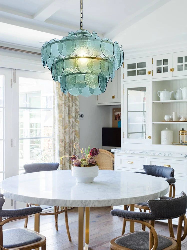 Afralia™ Modern Glass Piece Chandelier for Living Room, Green Amber Clear Lighting Fixtures