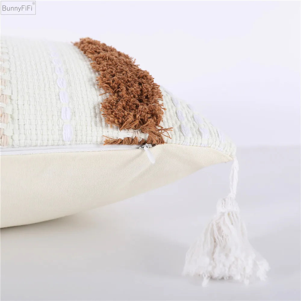 Afralia™ Boho Woven Tassel Tufted Throw Pillow Case for Sofa Bed Chair