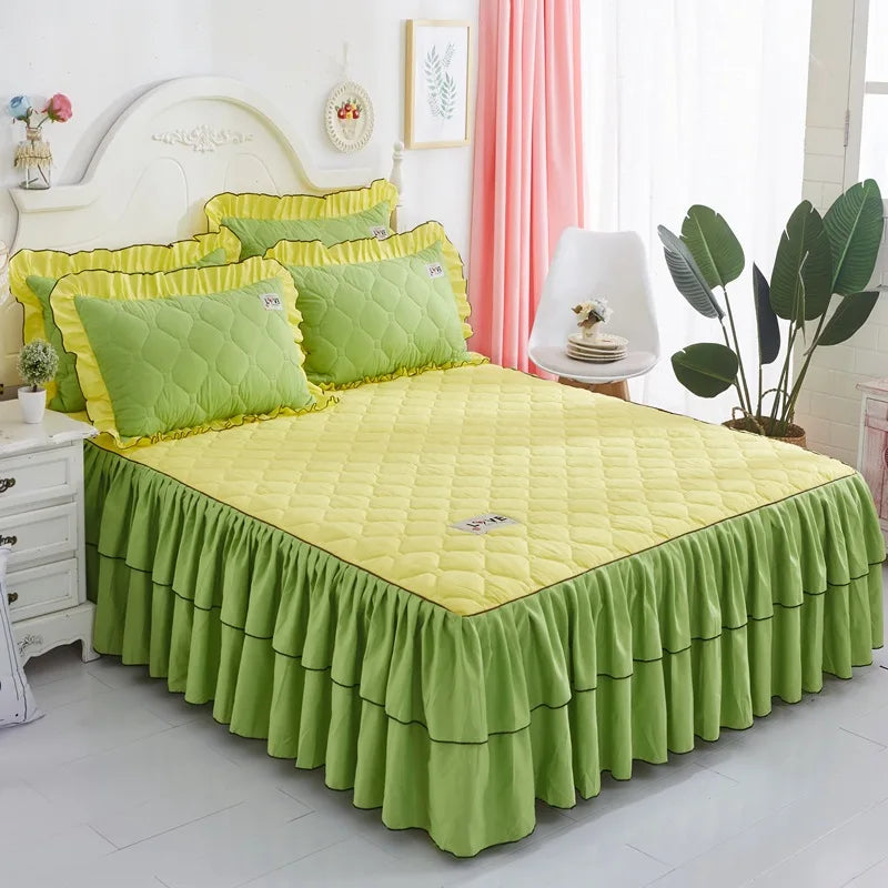 Afralia™ Mixed Color Single Bed Skirt Mattress Cover Quilted Anti-Slip Dustproof Topper