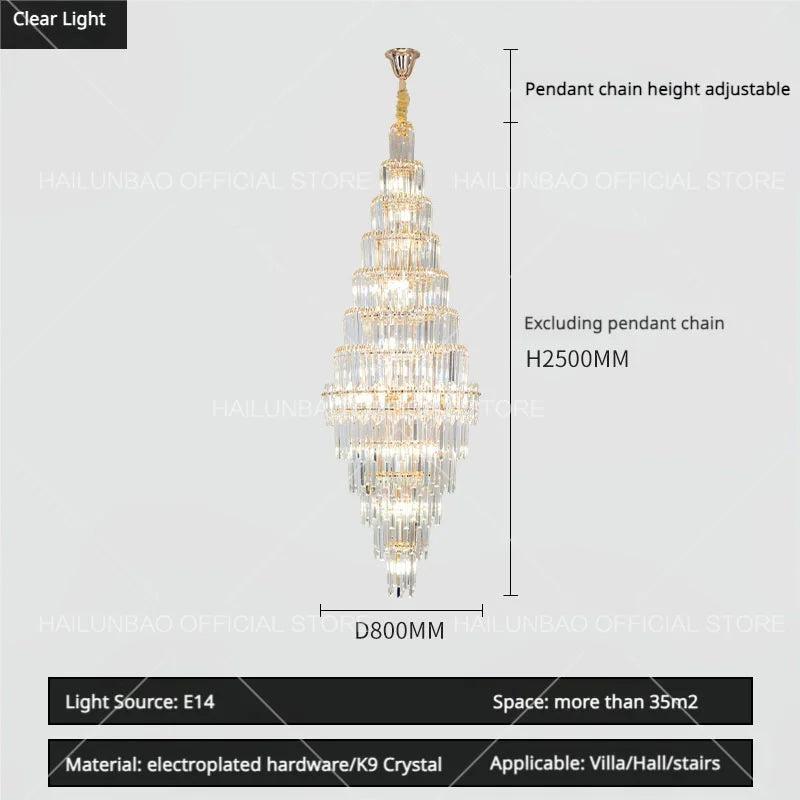 Afralia™ Hollow Spiral Staircase Chandelier | Modern Long Crystal Light for Villa Livingroom
