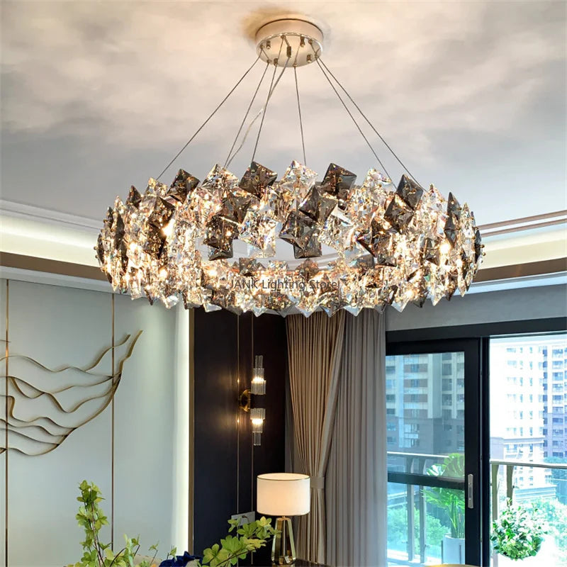 Afralia™ Mid Century Crystal Chandelier LED Pendant Lamps for Living Room and Dining Area